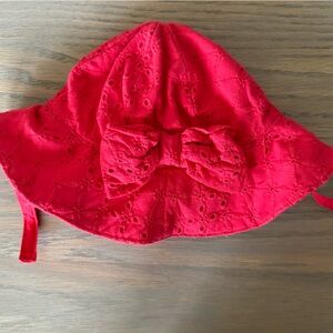 Janie and Jack Vibrant Red Eyelet Bonnet